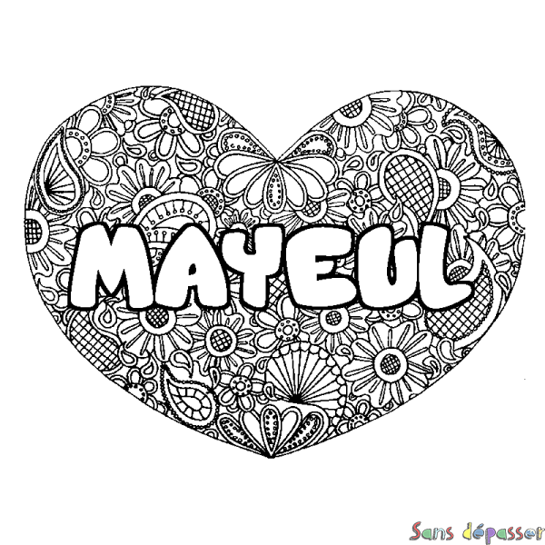 Coloriage prénom MAYEUL - d&eacute;cor Mandala coeur