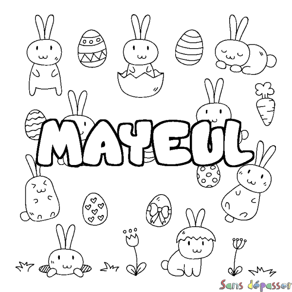 Coloriage pr&eacute;nom MAYEUL - d&eacute;cor Paques