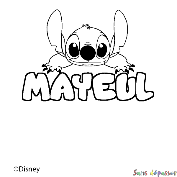 Coloriage pr&eacute;nom MAYEUL - d&eacute;cor Stitch
