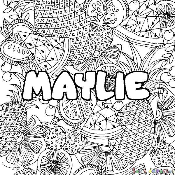 Coloriage pr&eacute;nom MAYLIE - d&eacute;cor Mandala fruits