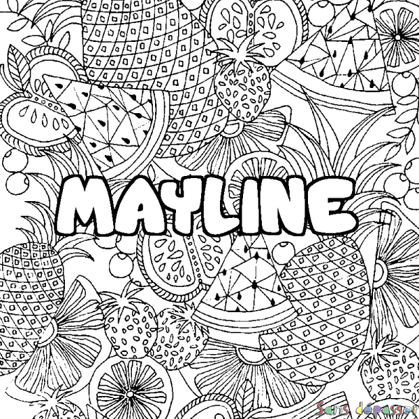 Coloriage pr&eacute;nom MAYLINE - d&eacute;cor Mandala fruits