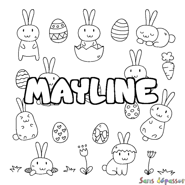 Coloriage pr&eacute;nom MAYLINE - d&eacute;cor Paques