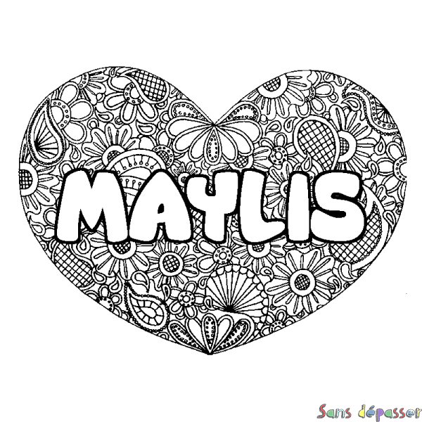 Coloriage prénom MAYLIS - d&eacute;cor Mandala coeur
