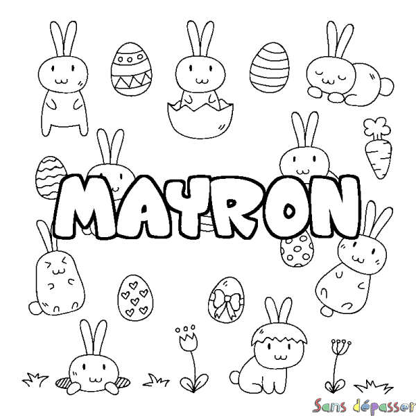 Coloriage pr&eacute;nom MAYRON - d&eacute;cor Paques