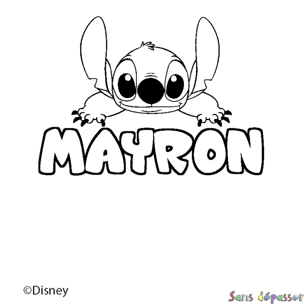 Coloriage pr&eacute;nom MAYRON - d&eacute;cor Stitch