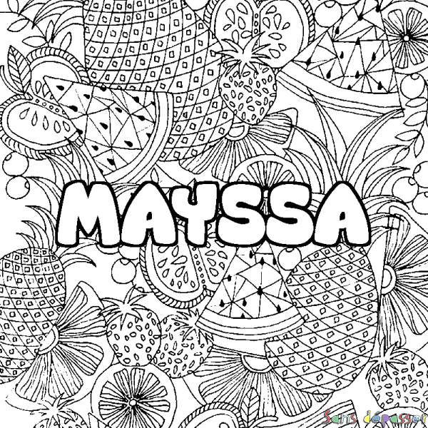Coloriage pr&eacute;nom MAYSSA - d&eacute;cor Mandala fruits