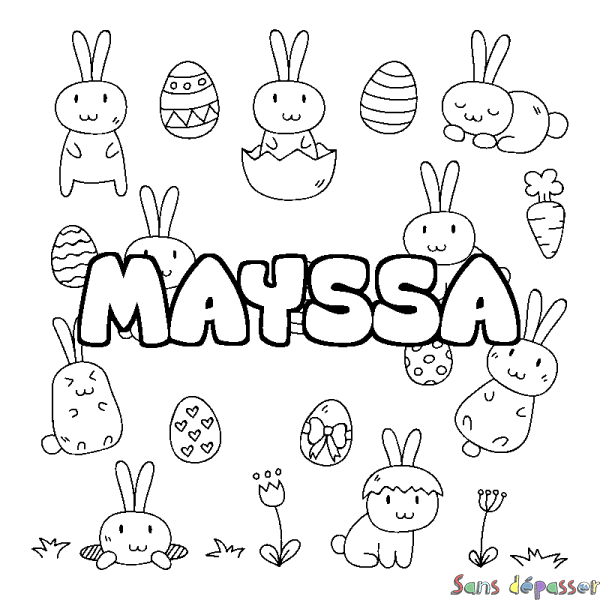 Coloriage pr&eacute;nom MAYSSA - d&eacute;cor Paques