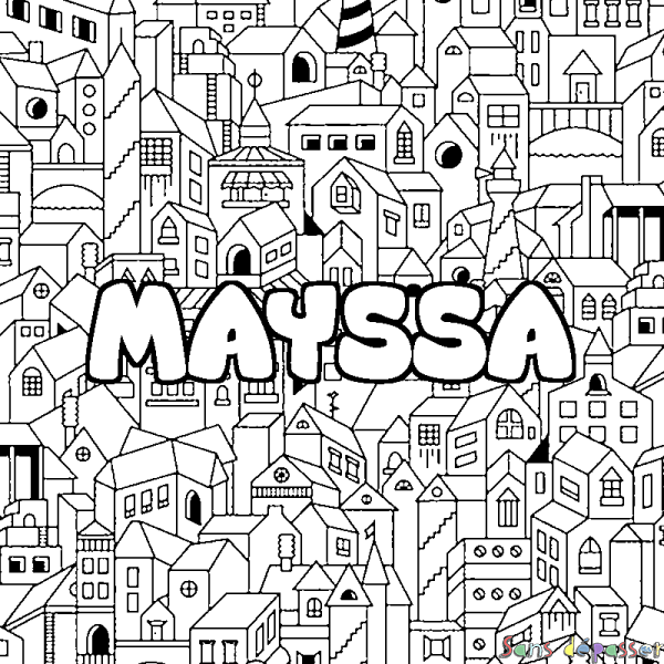 Coloriage pr&eacute;nom MAYSSA - d&eacute;cor Ville