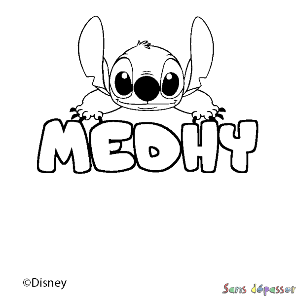 Coloriage pr&eacute;nom MEDHY - d&eacute;cor Stitch
