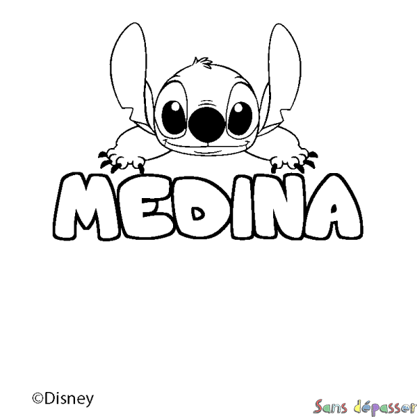 Coloriage pr&eacute;nom MEDINA - d&eacute;cor Stitch