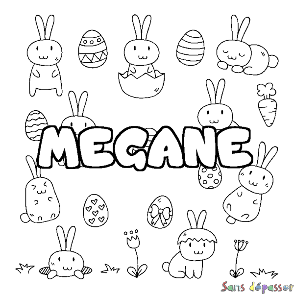 Coloriage pr&eacute;nom MEGANE - d&eacute;cor Paques