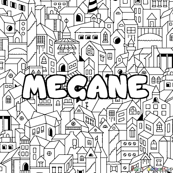 Coloriage prénom MEGANE - d&eacute;cor Ville