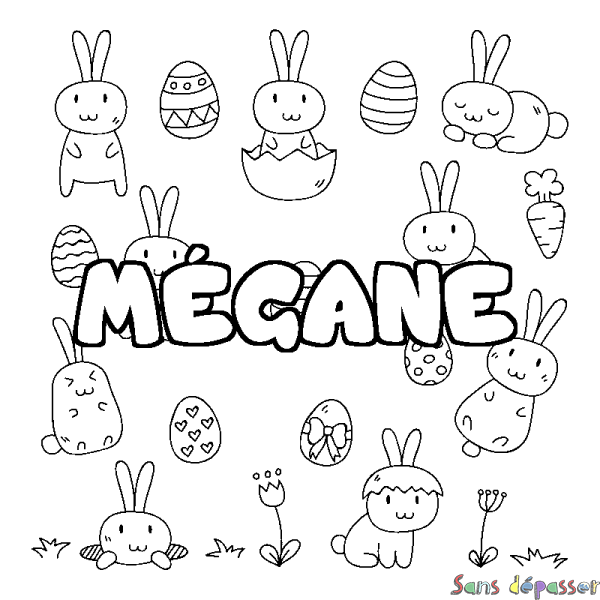 Coloriage pr&eacute;nom M&Eacute;GANE - d&eacute;cor Paques
