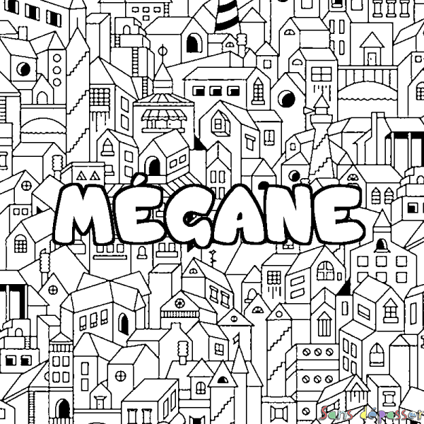 Coloriage pr&eacute;nom M&Eacute;GANE - d&eacute;cor Ville