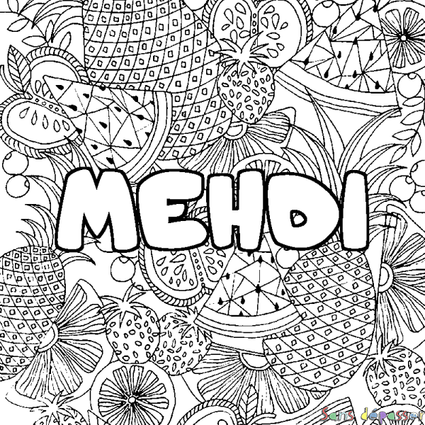 Coloriage prénom MEHDI - d&eacute;cor Mandala fruits