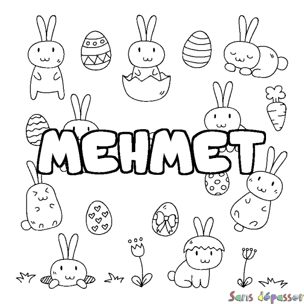 Coloriage pr&eacute;nom MEHMET - d&eacute;cor Paques