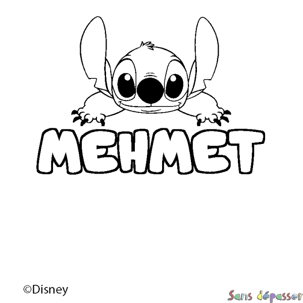 Coloriage pr&eacute;nom MEHMET - d&eacute;cor Stitch