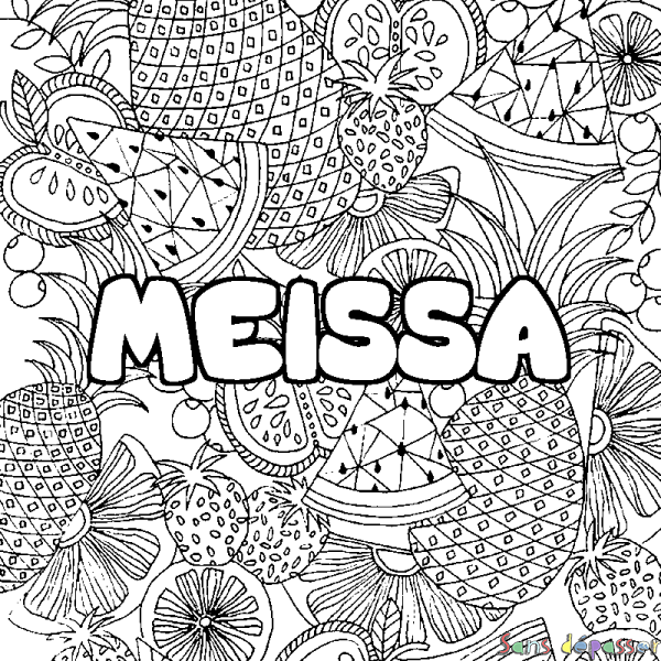 Coloriage prénom MEISSA - d&eacute;cor Mandala fruits