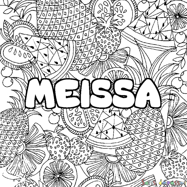 Coloriage pr&eacute;nom MEISSA - d&eacute;cor Mandala fruits