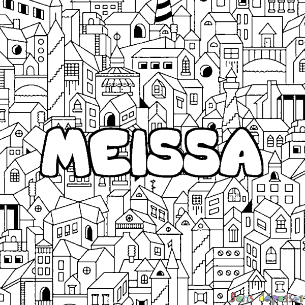 Coloriage prénom MEISSA - d&eacute;cor Ville
