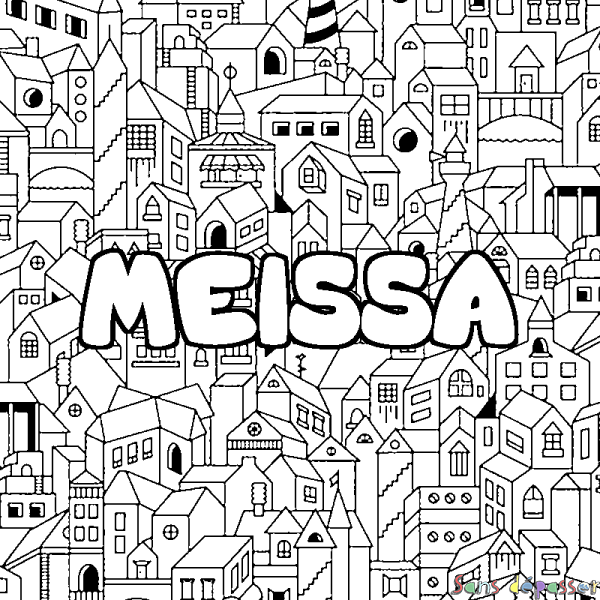 Coloriage pr&eacute;nom MEISSA - d&eacute;cor Ville