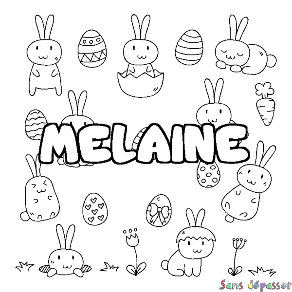Coloriage prénom MELAINE - d&eacute;cor Paques
