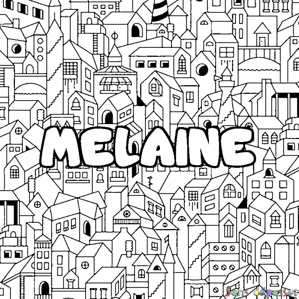 Coloriage prénom MELAINE - d&eacute;cor Ville