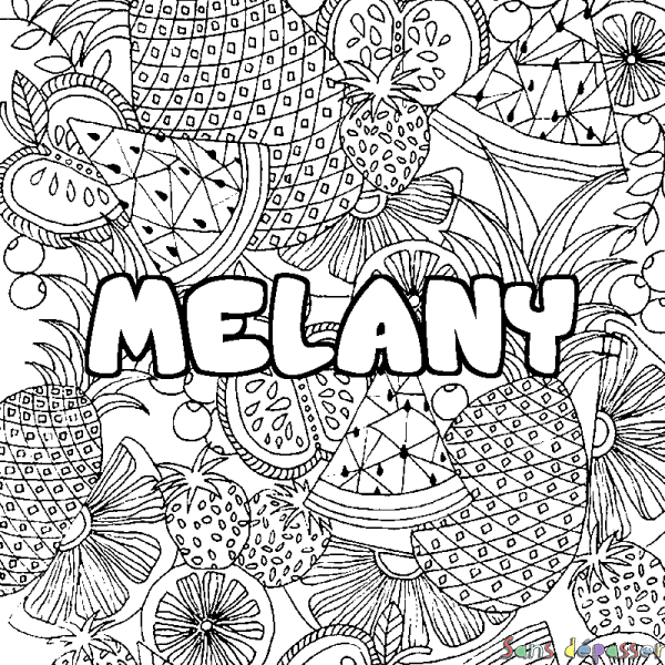 Coloriage prénom MELANY - d&eacute;cor Mandala fruits