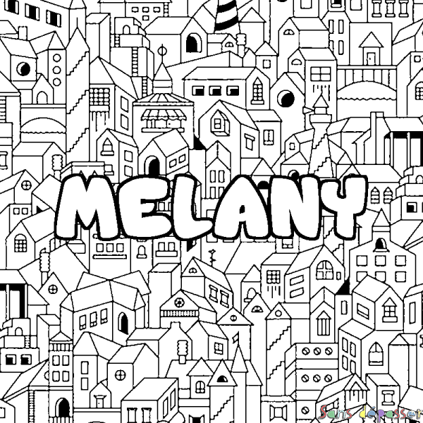 Coloriage prénom MELANY - d&eacute;cor Ville