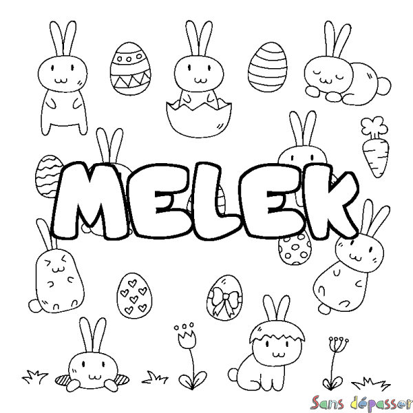 Coloriage pr&eacute;nom MELEK - d&eacute;cor Paques
