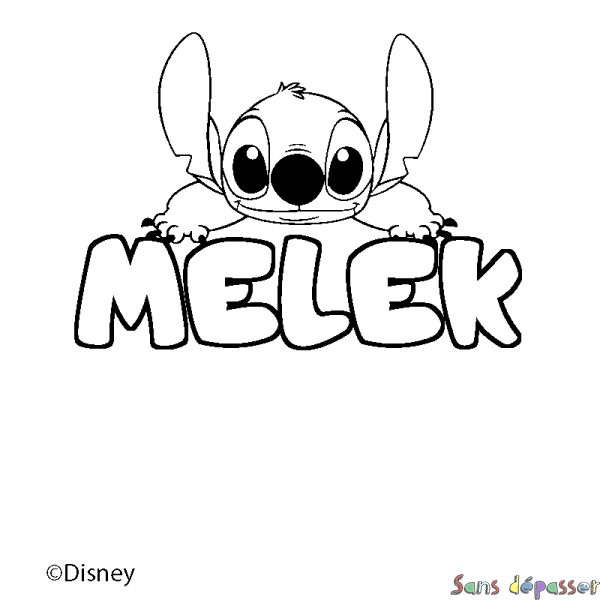 Coloriage pr&eacute;nom MELEK - d&eacute;cor Stitch