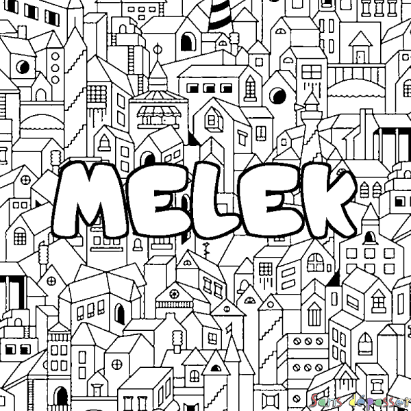 Coloriage prénom MELEK - d&eacute;cor Ville