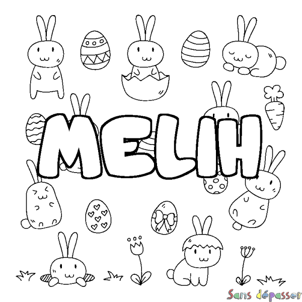 Coloriage pr&eacute;nom MELIH - d&eacute;cor Paques