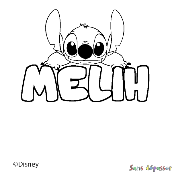 Coloriage pr&eacute;nom MELIH - d&eacute;cor Stitch