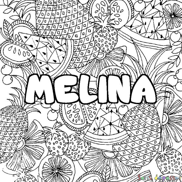 Coloriage prénom MELINA - d&eacute;cor Mandala fruits