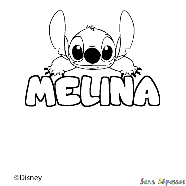 Coloriage pr&eacute;nom MELINA - d&eacute;cor Stitch