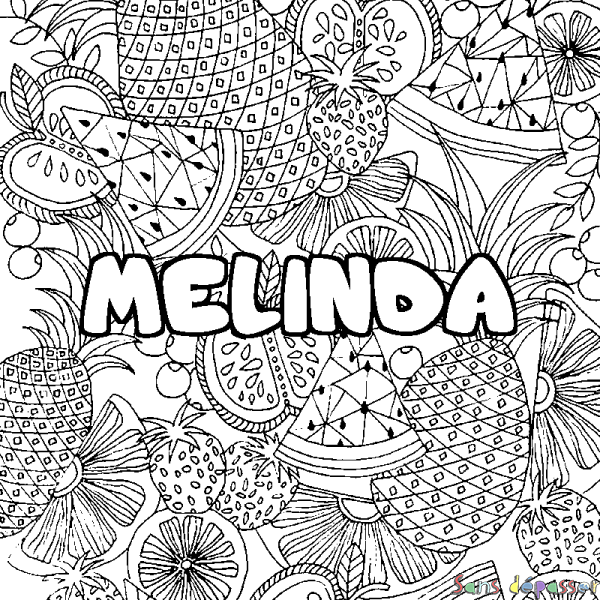 Coloriage prénom MELINDA - d&eacute;cor Mandala fruits