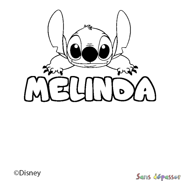 Coloriage pr&eacute;nom MELINDA - d&eacute;cor Stitch