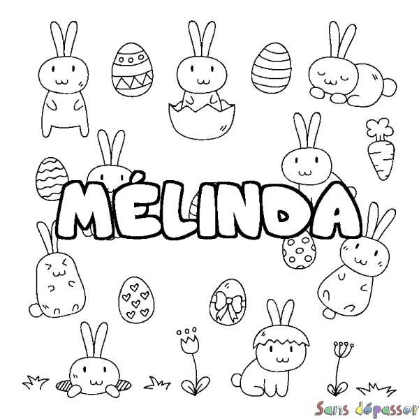 Coloriage pr&eacute;nom M&Eacute;LINDA - d&eacute;cor Paques