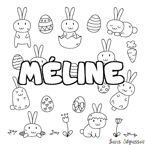Coloriage pr&eacute;nom M&Eacute;LINE - d&eacute;cor Paques