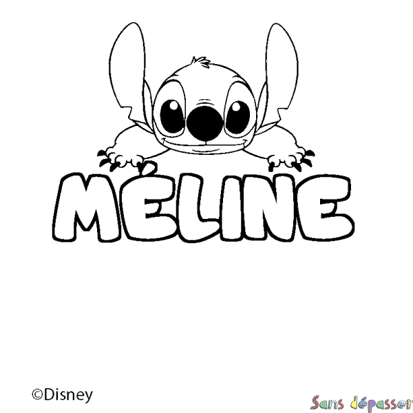 Coloriage pr&eacute;nom M&Eacute;LINE - d&eacute;cor Stitch