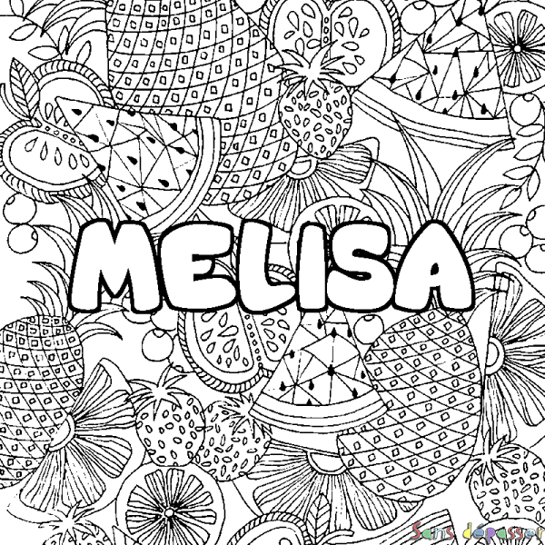 Coloriage prénom MELISA - d&eacute;cor Mandala fruits