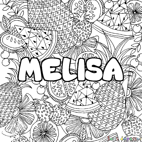Coloriage pr&eacute;nom MELISA - d&eacute;cor Mandala fruits