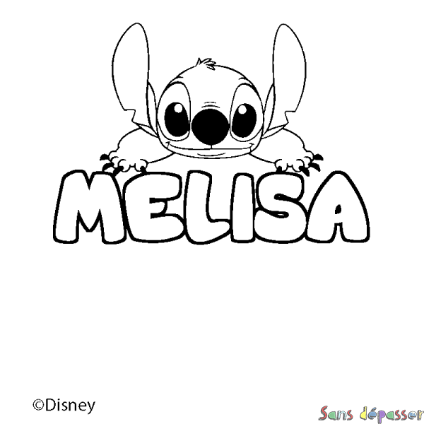 Coloriage pr&eacute;nom MELISA - d&eacute;cor Stitch