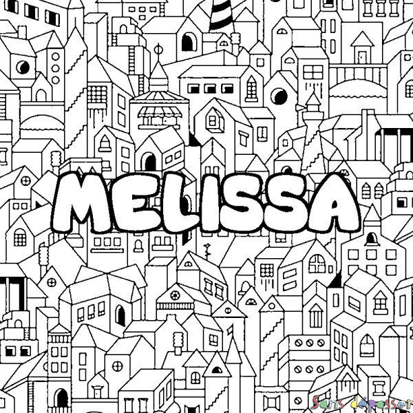 Coloriage prénom MELISSA - d&eacute;cor Ville