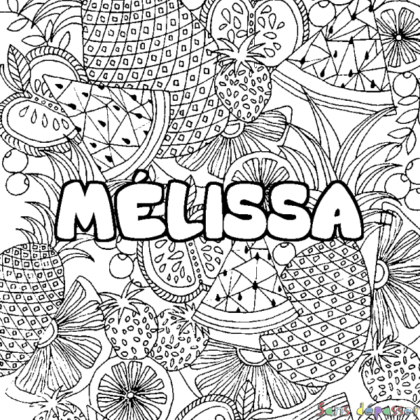 Coloriage pr&eacute;nom M&Eacute;LISSA - d&eacute;cor Mandala fruits