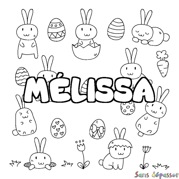 Coloriage pr&eacute;nom M&Eacute;LISSA - d&eacute;cor Paques