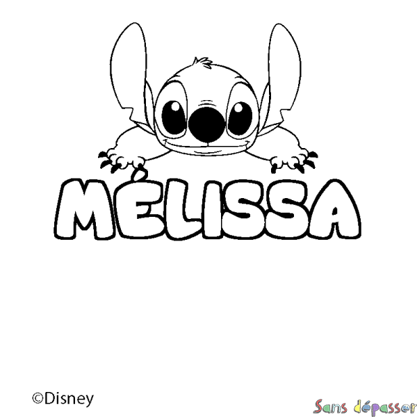 Coloriage pr&eacute;nom M&Eacute;LISSA - d&eacute;cor Stitch