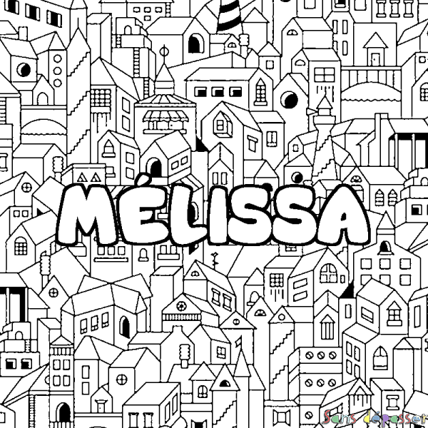 Coloriage pr&eacute;nom M&Eacute;LISSA - d&eacute;cor Ville