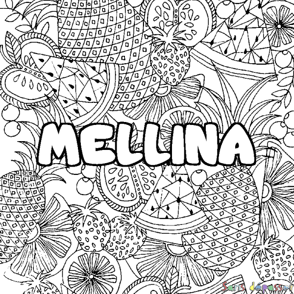 Coloriage prénom MELLINA - d&eacute;cor Mandala fruits
